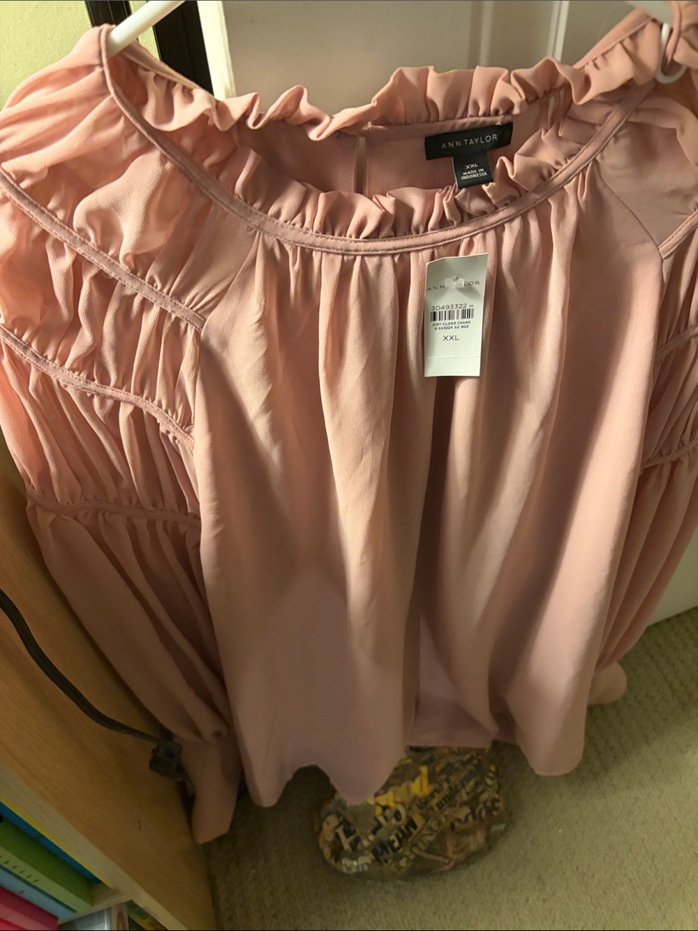 Ann Taylor Blush Pink Ruffle-Yoke Blouson Blouse